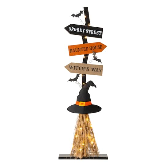Glitzhome&#xAE; 42&#x22; Lighted Halloween Witch&#x27;s Broom Porch Decor